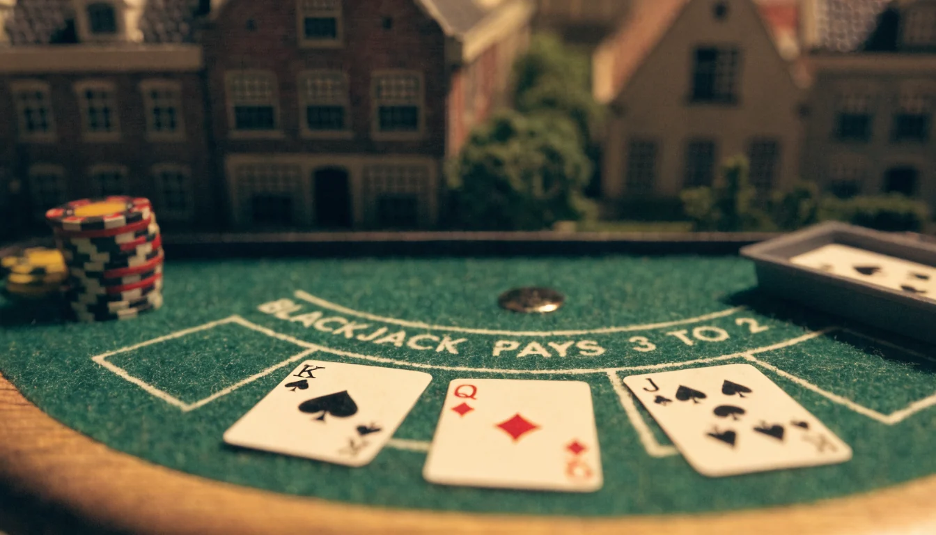 Blackjacktafel met kaarten en fiches
